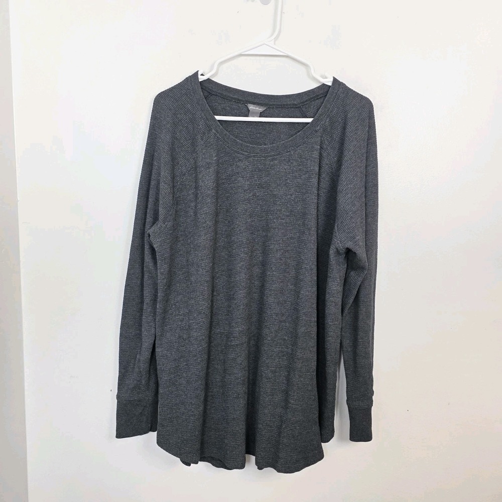 Eddie Bauer Gray Thermal Waffle Knit Base Layer Outdoor Long Sleeve Shirt Sz 2XL